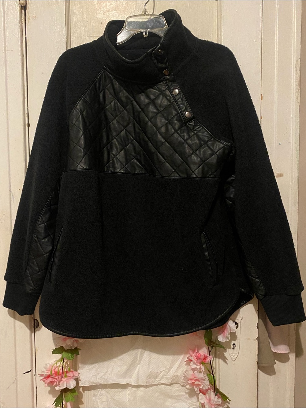 Abercrombie & Fitch Black Quilted-Panel Turtleneck Cape Sweater